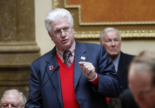 Al Hartmann  |  The Salt Lake Tribune
Representative Don Ipson, R., Washington County speaks for passage of HB 61 to change Dixie State College to University status on the floor of the house of representatives Tuesday February 13.